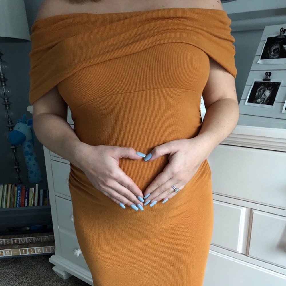 Maternity mustard gold dress